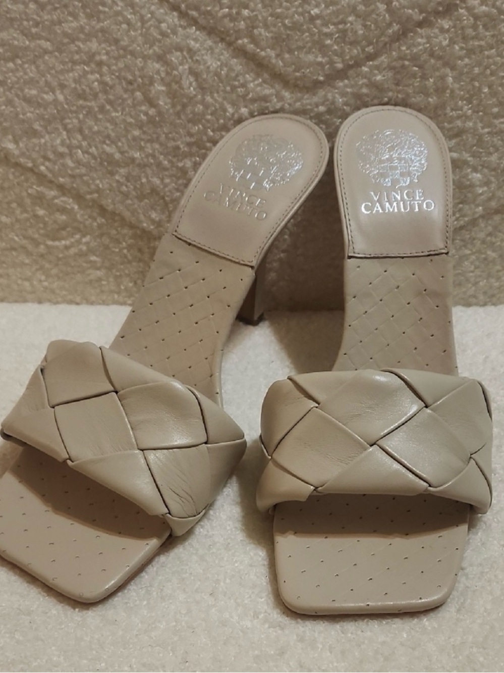 Vince Camuto Braided Strap Heeled Sandals in Beige
